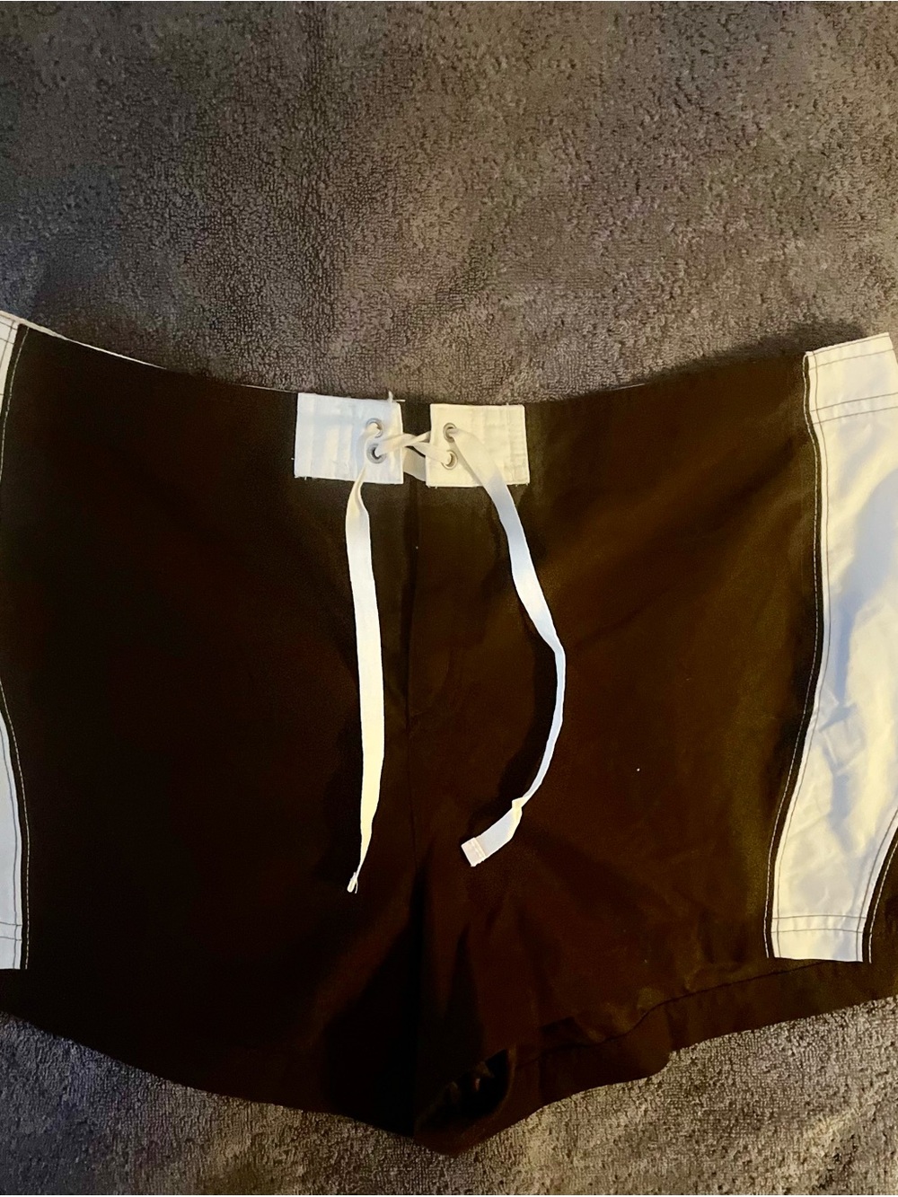 Women’s Brown and White Swim Shorts with Drawstring .